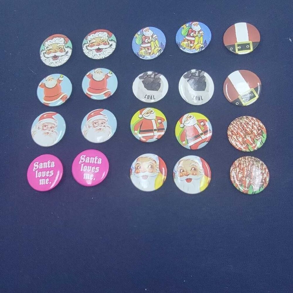 Vintage Santa Claus Christmas Buttons Lot 1 Inch Pinback Novelty Holiday Fun 2
